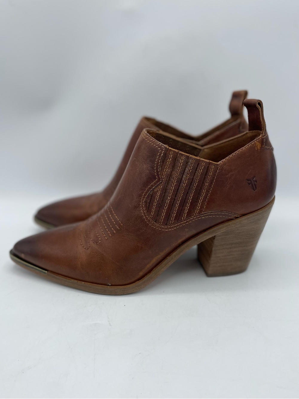 Frye Faye Shootie Brown Leather Western Block Heel Bootie